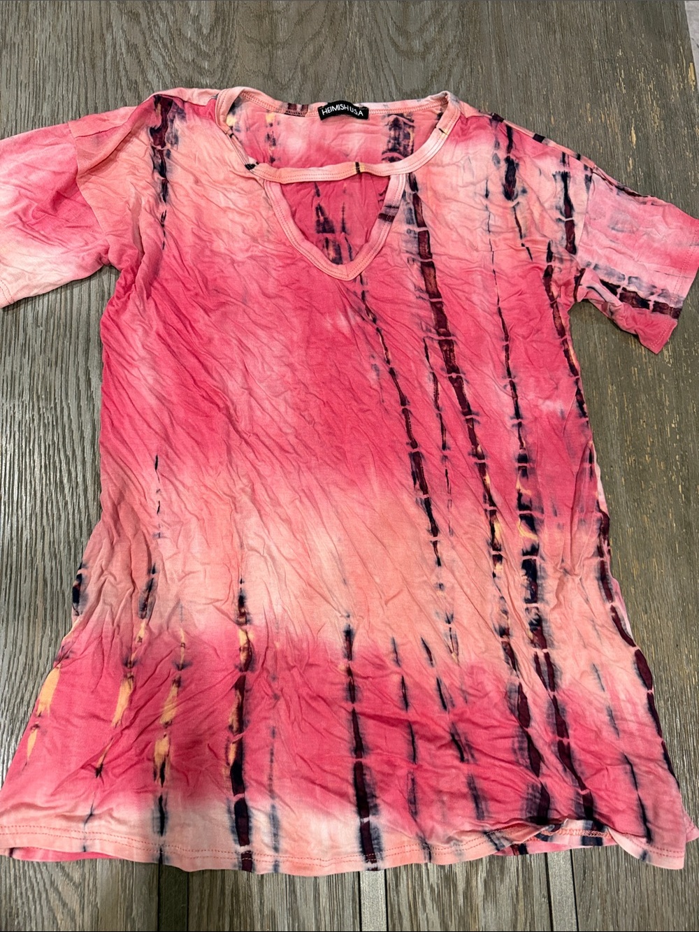 HEIMISH USA Pink and dark blue Tie-Dye V-Neck Short Sleeve Top